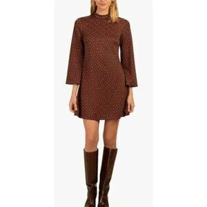 Trina Turk Floral A Line Mock Neck Criss Cross Strap Back Knit Dress Large NEW